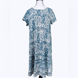PureJill Blue and White Paisley Dress Organic Cotton Shift Dress | MP